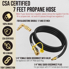 7Feet LP Quick Connect Propane Hose for RV to Grill, 1/4” Propane Quick Connect Fittings, Safety Shut off Valve RV Propane hose Extension for RV Camper Grill, for 17 22'' Blackstone Griddle