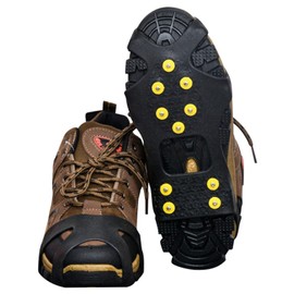 smilefoot 靴底 アイゼン 10本爪 2個セット スノースパイク 滑り止め アイススパイク 軽量 かんじき 靴底用滑り止め 登山 通勤 釣り 雪 トレッキング ハイキング 氷結路面 転倒防止 スニーカー パンプス ローファー 革靴 ブーツ 左右兼用 (黄釘, L)