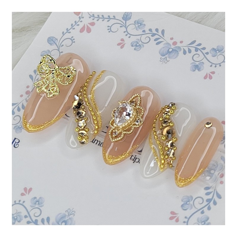 Dual Gold Edge Handmade Nail Tips - Oval XL /