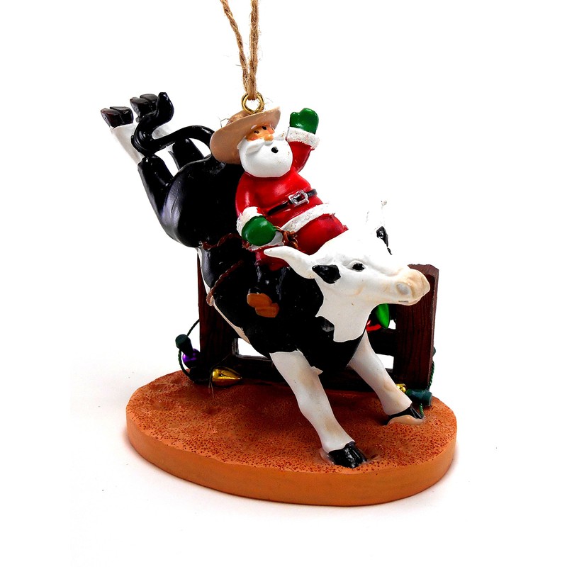 Cape Shore Santa Riding Bull Ornament, 3.5-inches, Multicolor, Resin