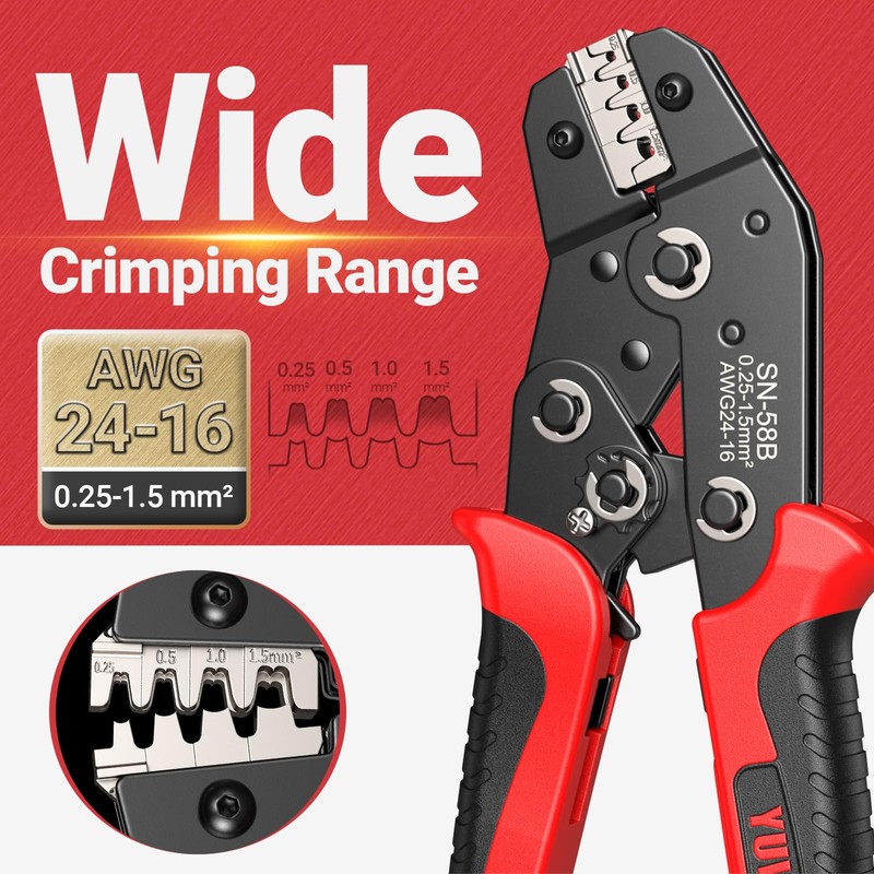 YUWEIC Ratcheting Wire Crimping Tool for AWG 24-16 Open Barrel