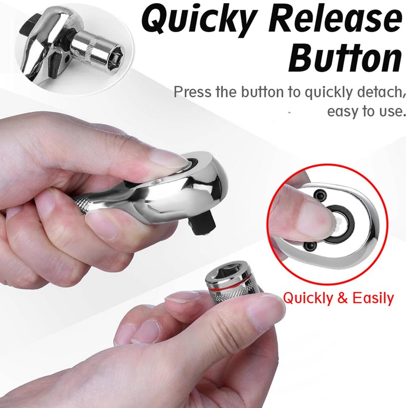 Bestgle 1/4" Square Drive Stubby Reversible Ratchet Wrench with 72-Tooth