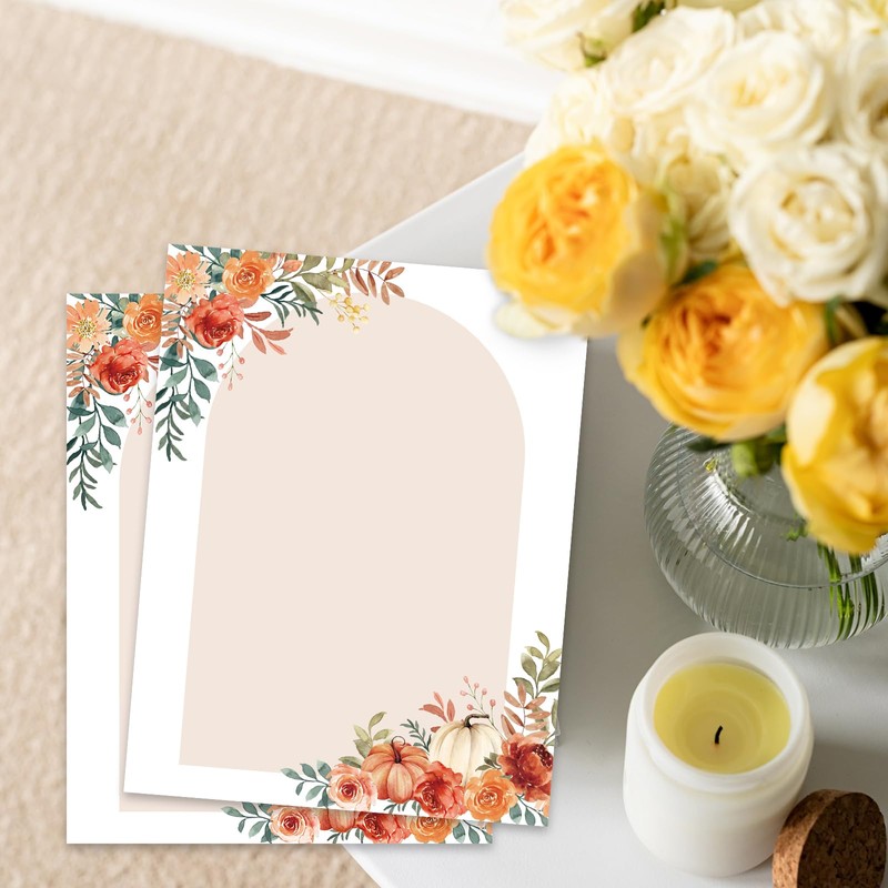 FYSUIMU 60 Sheets Fall Watercolor Stationery Letterhead Paper Pumpkin Flower