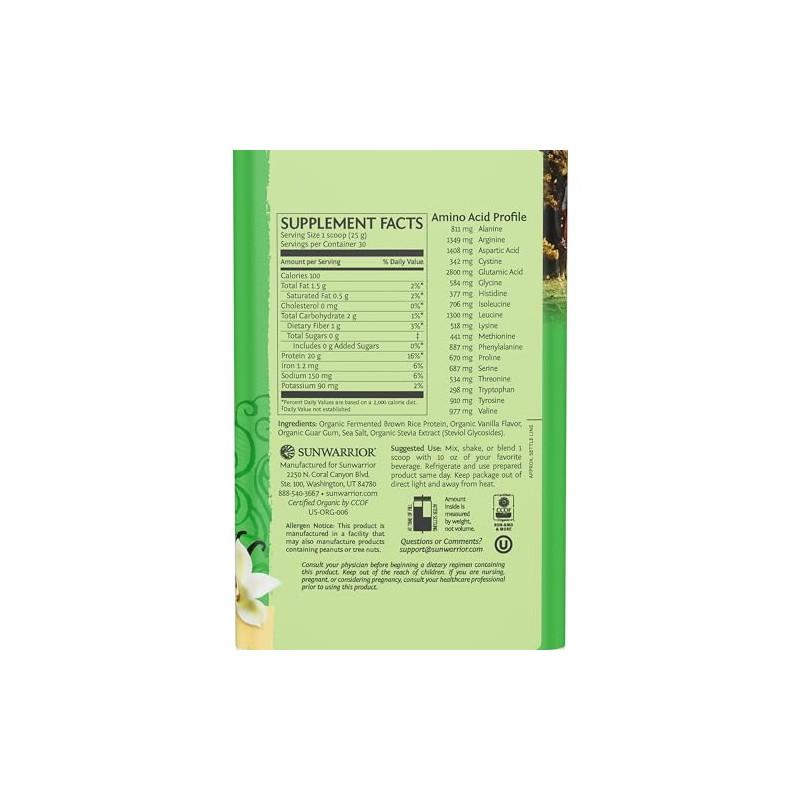 SUNWARRIOR Organic Classic Vanilla Protein, 750 GR