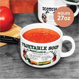 Old & Bold - 4 27 Oz Soup Bowls With Lids - Retro Soup Recipe Ceramic Mugs With Vented Lids and Handles - Version 2 - Pack of 4 - Microwave and Dishwasher Safe - For Soup, Instant Noodles, Cereal (V2)