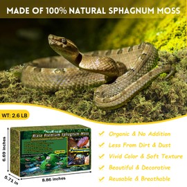 Riare 2.6LB Premium Sphagnum Moss for Reptiles- 100QT Natural Live Moss Reptile Moss Bedding for Terrarium, Hatching, Forest Sphagnum Moss Reptile Substrate for Snakes, Gecko, Turtles, Frogs, Leopard