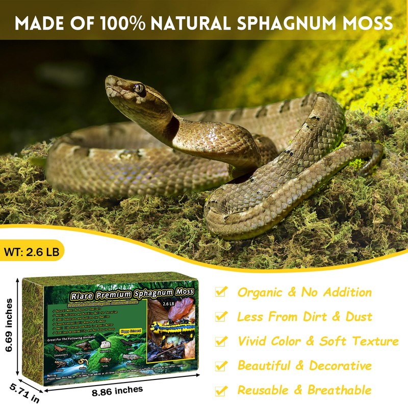 Riare 2.6LB Premium Sphagnum Moss for Reptiles- 100QT Natural Live