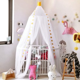 THREENTDAY Princess Bed Canopy for Girls and Kids Hanging Mosquito Net for Baby Crib Nook Castle Game Tent Nursery Play Room Decor(White)