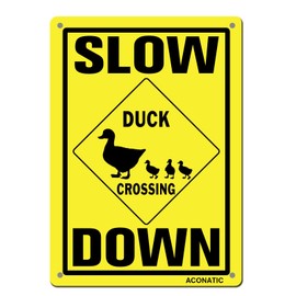 ACONATIC Aluminum Metal Sign - 'Slow Down - Duck Crossing' Warning Sign, 16"X12", Yellow, Minimalist Style