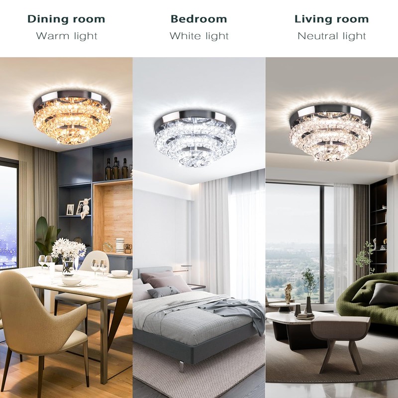 Cainjiazh 11.8" Modern Crystal Chandeliers LED Crystal Ceiling Light Fixture
