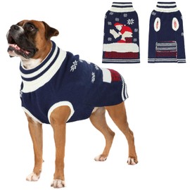 FHTONGE Dog Christmas Sweater with Leash Hole, Turtleneck Pullover Knitwear for Medium Large Dogs, Thick Warm Doggie Sweatshirt Pet Lapel Sweater for Dog in Cold Weather L
