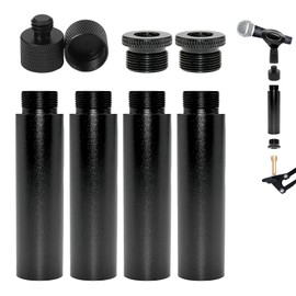 Microphone Stand Adapter, Pack of 4 Microphone Stand Extension with 2 Pieces Metal Adapter and Stand Adapter Thread Adapter, 5/8 Female to 3/8 Male for Microphone Stands, Tripods, Ball Head (Black)