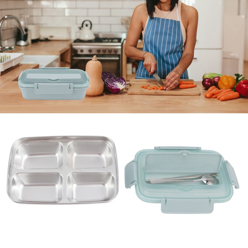 Lunch Box 4 Compartments Design 304 Stainless Steel Matching Tableware
