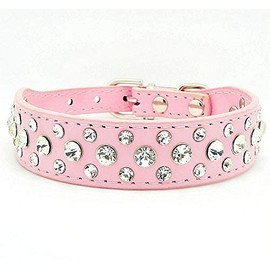 haoyueer PU Leather Rhinestone Dog Collar for Dogs Cats Puppy S M L XL (S, Pink)