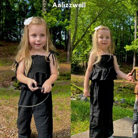 Aalizzwell Toddler Girls Summer Clothes Halter Smocked Outfit Linen Sleeveless Clothing 18-24 Months Black