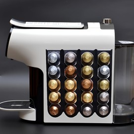 3D_ZeapoAI Coffee Pod Holder for Small Coffee Capsules, Holds 20 Pods, Wall Mounted Adhesive Organizer, Wide Space-Saving Storage Rack – (black)