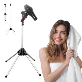 LM BODYCARE Hands Free Hair Dryer Stand Holder - Adjustable Blow Dryer Stand with Universal Non-Slip Clip & Sturdy 4-Leg Base, Aluminum Frame for Home Styling, Elderly & Pet Grooming