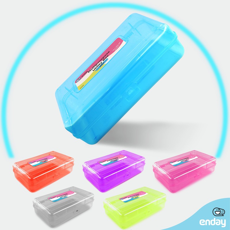 Enday Pencil Box Blue, Plastic Pencil Case, Multipurpose Storage Utility