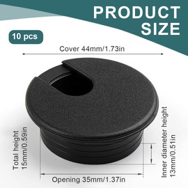 DLPRK Pack of 10 Desk Cable Grommet, Desk Cable Hole Covers, Tidy Office and Home Workplace Cables with 35 mm Hole Saw (Black, 35 mm)