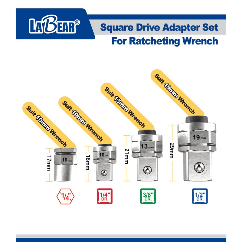 LABEAR - socket wrench adapters, Ratcheting Wrench to Square Drive