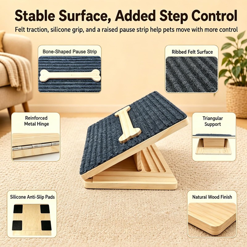 Dog Ramp for Stairs 2 Pack, 4-Level Adjustable Wooden Pet