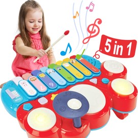 Baby Musical Toys, 3 in 1 Piano Keyboard Xylophone Drum Set for 1 Year Old Girls Toys, Learning Toys for Toddlers 1-3, Baby Piano 18 Months - 1 2 3 4 Year Old Girl Toys Birthday Gift