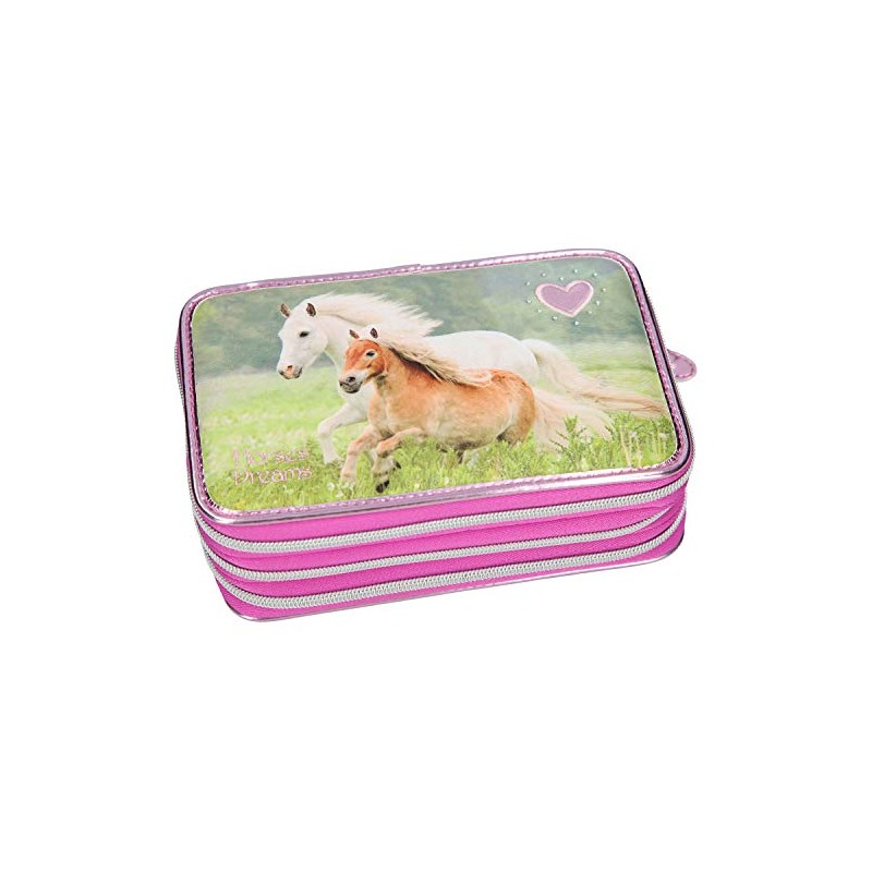Depesche 10532 Pencil Case 3 Compartments Horses Dreams Pink Multi-Coloured,