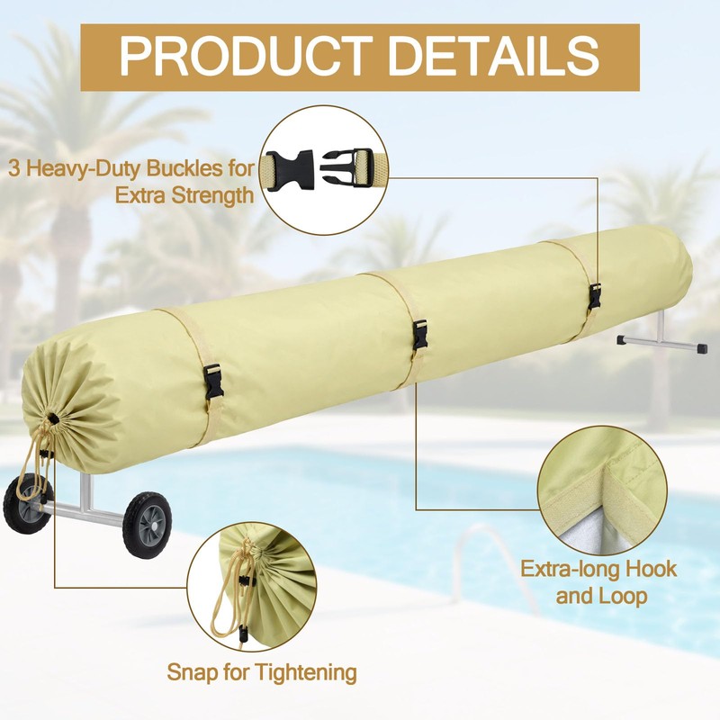 16ft Pool Solar Reel Cover, 420D Heavy Duty Solar Protective
