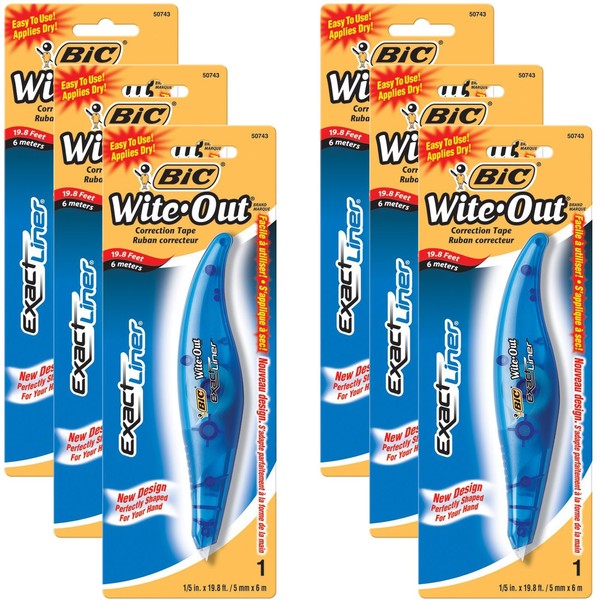 BIC White-Out Exact Liner Correction Tape Pen 1/5"x236" 6-PACKS Pens