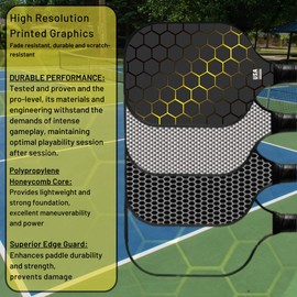 Generic Premium Pickleball Paddles Set of 2 Rackets with 4 Balls and Bag for Power, Control and Spin, Hexagon (Black), Black/Gold