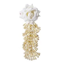 Aakarshana Jewels Accesorio de flores para el cabello para peinar el cabello, rosa blanca con cuentas de cristal, Blanco, 7"
