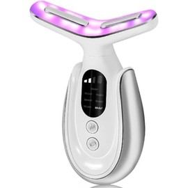 DIKAOV GYM 7-in-1 Portable Facial Massager for Enhanced Face, Neck Face Massager, Neck and Shoulder Care with Vibrating and Warming Function - Silver White