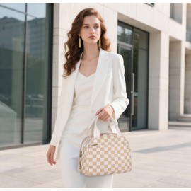 Kememo Insulated Lunch Bag for Women Girls, Corduroy Packed Lunch Bag Reusable Cool Bags for School Work Picnic, Checkered