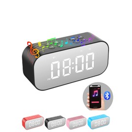 AFK Alarm Clock with Bluetooth Speaker for Bedroom/Office,Small Digital Clock for Heavy Sleepers Adults,Teens,Kids with Dual Alarms,Mirror LED Display,Hands-Free Calling.