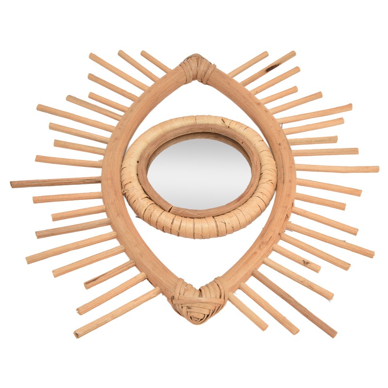 Nordic Makeup Mirror Rattan Woven Eye Shape Wall Hanging Mirror