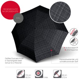 Knirps T.400 Duomatic Men's Prints Check Pocket Umbrella with Case in Umbrella Design Protection for 2 People 100% Polyester Wind Tunnel Tested Robust, Stable, Compact and Comfortable