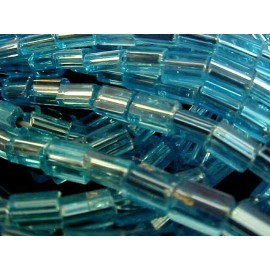 PRECIOSA Vtg 300 AQUA SILVER LINED PILLOW SPACER GLASS BEADS 5X3 mm #051612m