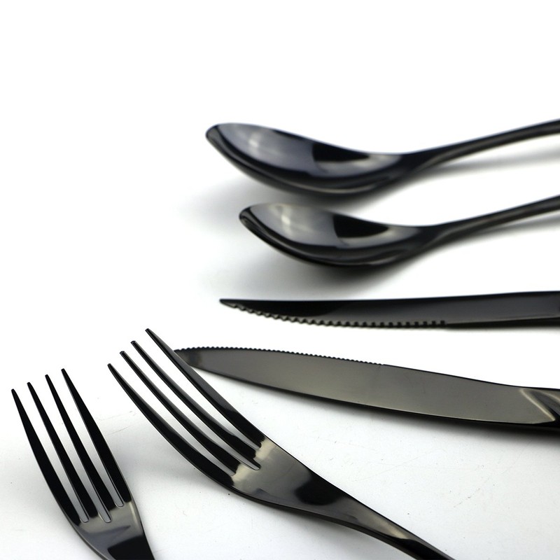 Uniturcky Stainless Steel Mirror Polished Black Flatware Set , Steak