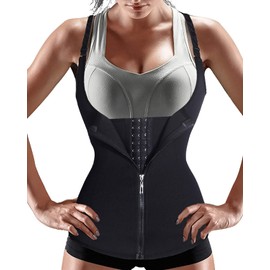 Gotoly Women Waist Trainer Corset Zipper Vest Body Shaper Tummy Control Cincher Tank Top with Adjustable Straps (Black, XX-Large)