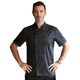 KITCHIEF Black Chef Coat With Mesh Lightweight Chef Jacket Men Short Sleeve Chef Uniform for Kitchen,Restaurant,Bakery, Black