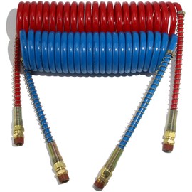 iBroPrat Air Lines for Semi Truck, 15' Coiled Air Brake Hoses With 12" & 12" Leads,Truck Trailer Brake Coil Set Bule and Red