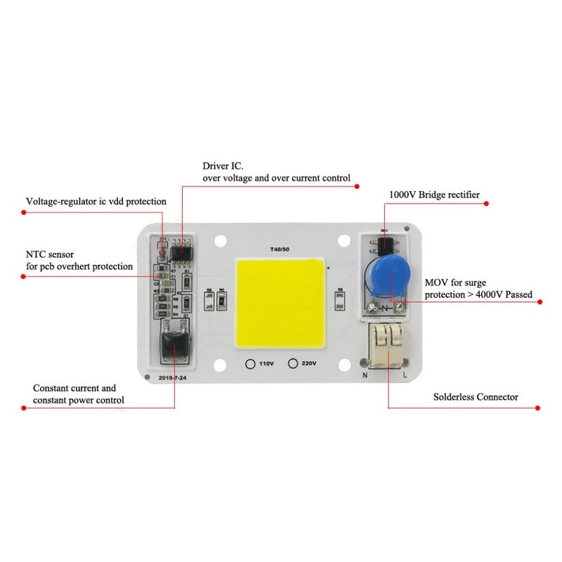 Vrabocry 50W 220V COB High Power Cool White 10000K-15000K LED