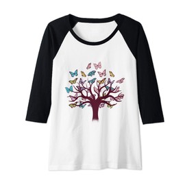 Womens Butterfly Tree - Cute Nature Art Summer Gift Raglan Baseball Tee
