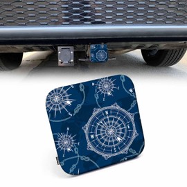 Beabes Trailer Hitch Covers Compass, World Map Nautical Wind Rose Compass Rope Knots Anti-Loss Hitch Cover Fits 2" Hitch Receivers for Trucks, Tough Receiver Tube Hitch Cover Plug for Cars, Blue