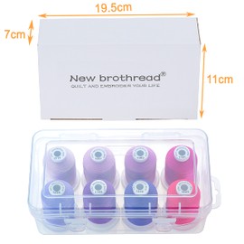 New brothread - 18 Options - Multi-Purpose 100% Mercerized Cotton Thread 50S/3 600M Each Spool for Quilting, Serger, Sewing and Embroidery - 8xCandy(Different Purple) with Clear Plastic Storage Box