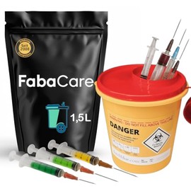FabaCare 1 x Cannula Disposal Container 1.5 Litres for Cannulas, Syringes and Needles