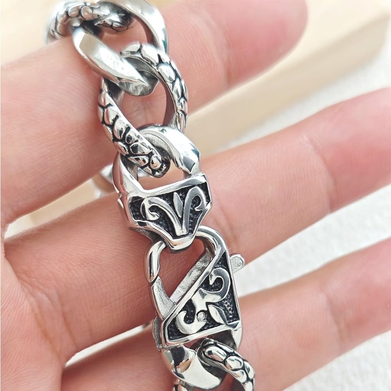 ULLMYYL Men’s Titanium Cuban Link Bracelet, Dragon & Snake Pattern