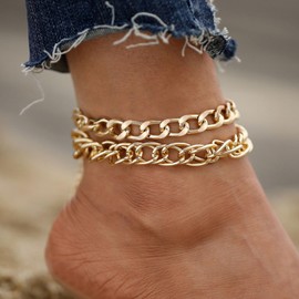 Chunky Ankle Bracelets for Women Large Ankle Bracelets for Women Plus Size Silver Anklet Cuban Chain Anklets Set Layered Anklet for Women Gold Jewelry Gifts for Girls