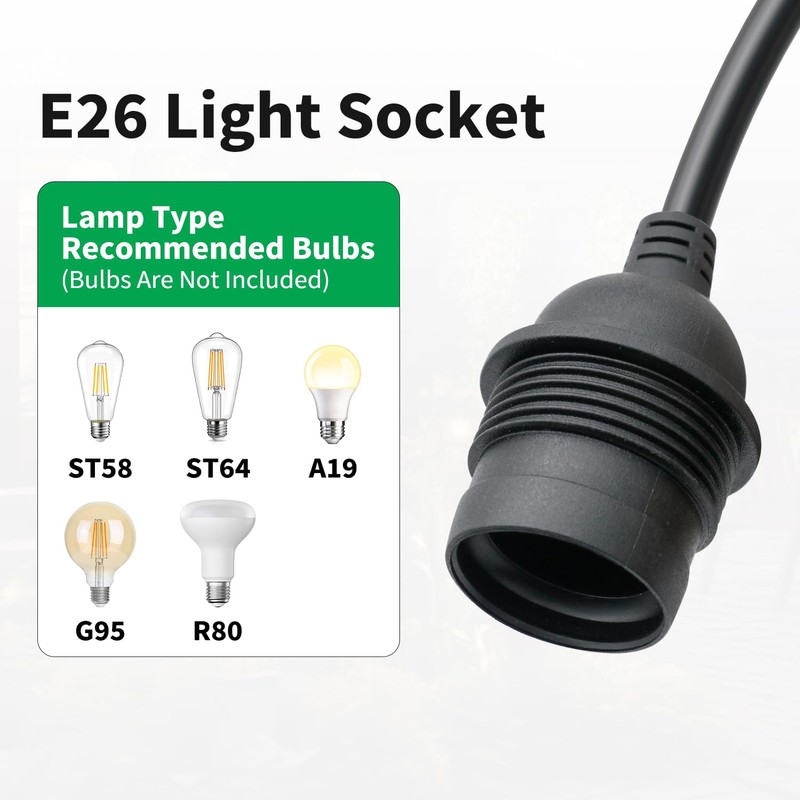 FIRMERST 15FT Outdoor E26/E27 Light Socket with Plug and IP44