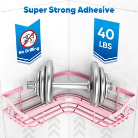 Hsiohe Pink Corner Shower Caddy, Adhesive Shower Organizer for Bathroom Storage, Rustproof Stainless Steel Shower Shelves, No Drilling, Space-Saving Shower Rack Shelf for Inside Shower 2 Pack